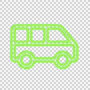 Icon shuttle van from the flow of energy of green color. Shimmering neon Stock Illustration