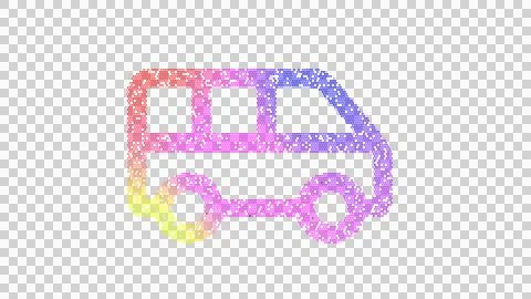 Icon shuttle van is made up of LED square shapes. There are bright diodes and Stock Illustration