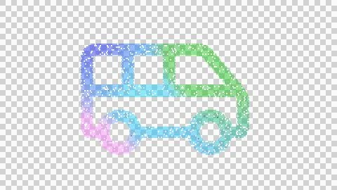 Icon shuttle van is made up of LED square shapes. There are bright diodes and Stock Illustration