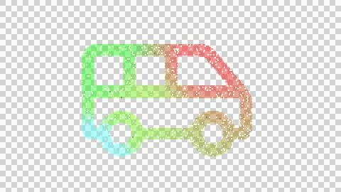 Icon shuttle van is made up of LED square shapes. There are bright diodes and Stock Illustration