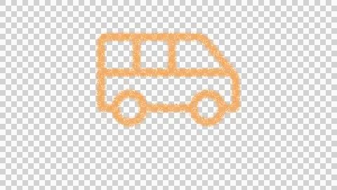 Icon shuttle van is made of yellow grains of sand. Some grains of sand fall Stock Illustration