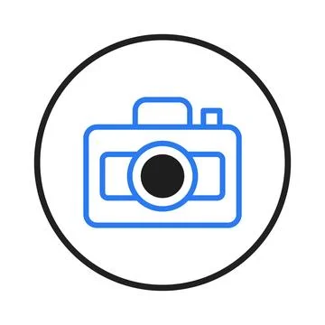 Icon of a simple camera within a circular frame suggests photographic techn.. Stock Illustration