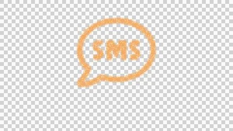 Icon sms is made of yellow grains of sand. Some grains of sand fall down. Stock Illustration