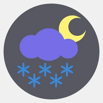 Icon snowing night. Weather elements symbol. Icons in color mate style. Goo.. イラスト素材