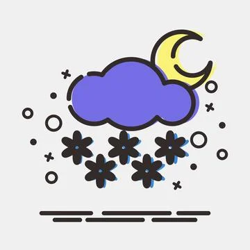 Icon snowing night. Weather elements symbol. Icons in MBE style. Good for p.. Illustrazione stock