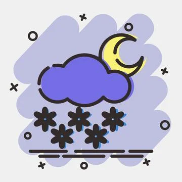 Icon snowing night. Weather elements symbol. Icons in comic style. Good for.. Stockillustratie