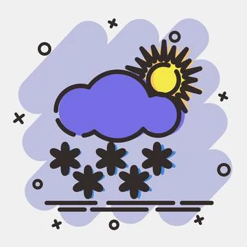 Icon snowing with sun. Weather elements symbol. Icons in comic style. Good .. イラスト素材