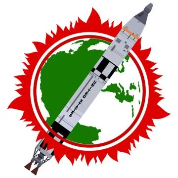 Icon with a space rocket on a background of the Earth Stock-Illustration