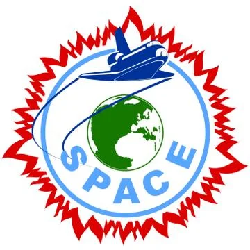 The icon with the space shuttle in space in Earth orbit Stock Illustration