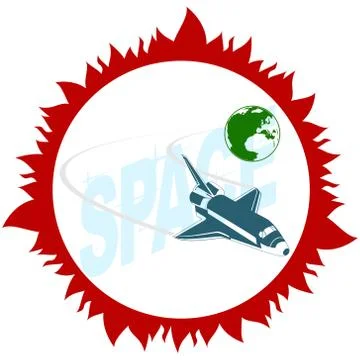Icon with the space shuttle in space in Earth orbit Stock Illustration