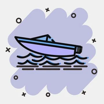 Icon speed boat. Transportation elements. Icons in comic style. Good for pr.. Stock Illustration
