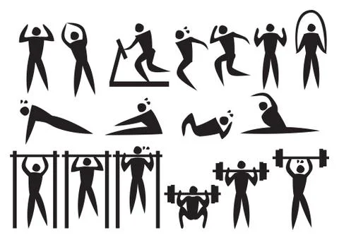 Icon of sport man in the different exercise activities. イラスト素材