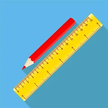 Icon square shape Icons of red pencil and ruler in flat design, stock vector  Stock Illustration