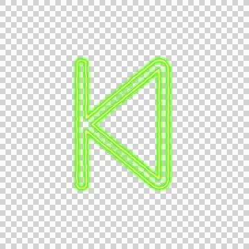 Icon step backward from the flow of energy of green color. Shimmering neon Stock Illustration