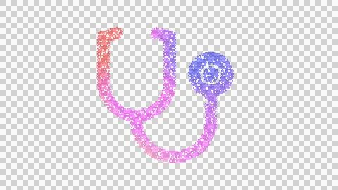 Icon stethoscope is made up of LED square shapes. There are bright diodes and Stock Illustration