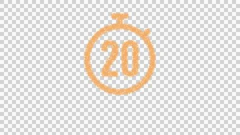 Icon stopwatch 20 is made of yellow grains of sand. Some grains of sand fall Stock Illustration