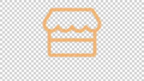 Icon store is made of yellow grains of sand. Some grains of sand fall down. Ilustración de archivo
