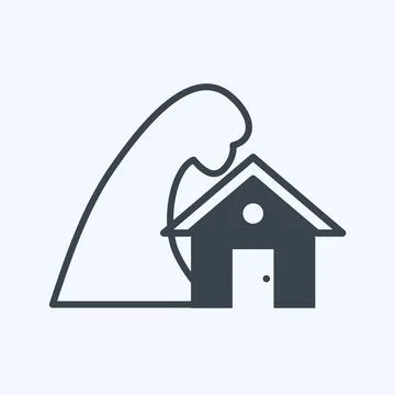 Icon Storm Hitting House. suitable for disasters symbol. glyph style. simple  Stock Illustration