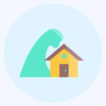 Icon Storm Hitting House. suitable for disasters symbol. flat style. simple d Stock Illustration