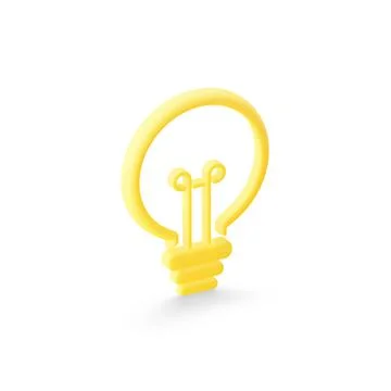 The icon is a stylized flat yellow light bulb. 3D render. Stock Illustration