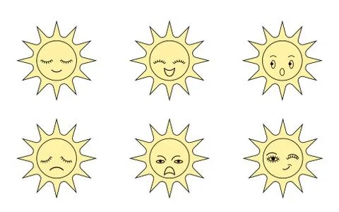 Icon sun with expressions Stock Illustration