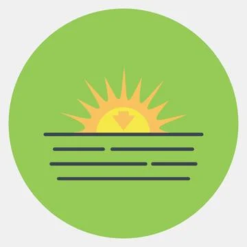 Icon sunset. Weather elements symbol. Icons in color mate style. Good for p.. Illustrazione stock