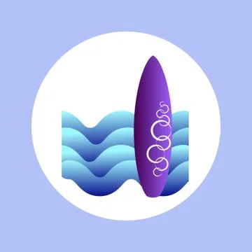 Icon surfboard and waves in circle Stock Illustration