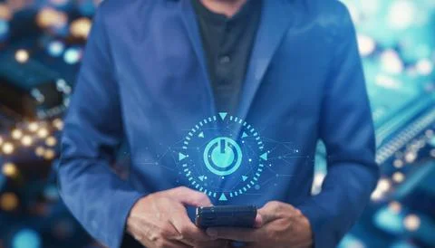 An icon symbol of an on and off button, featuring a circular design with a .. Stock Photos