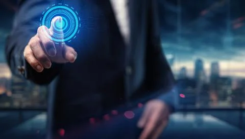 An icon symbol of an on and off button, featuring a circular design with a .. Stock Photos