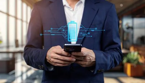 An icon symbol of a battery, displaying a rectangular shape with segmented .. Stock Photos