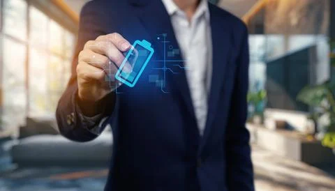 An icon symbol of a battery, displaying a rectangular shape with segmented .. Stock Photos