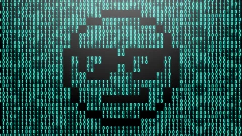 Icon symbol of expression or concept created on binary 1-0 matrix code Stock Footage 321416314