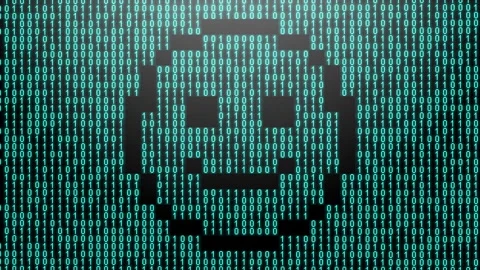 Icon symbol of expression or concept created on binary 1-0 matrix code Stock Footage 321416342