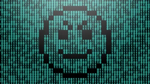 Icon symbol of expression or concept created on binary 1-0 matrix code Stock Footage 321416381