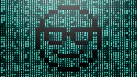 Icon symbol of expression or concept created on binary 1-0 matrix code Stock Footage 321416386