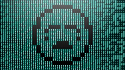 Icon symbol of expression or concept created on binary 1-0 matrix code Stock Footage 321416400