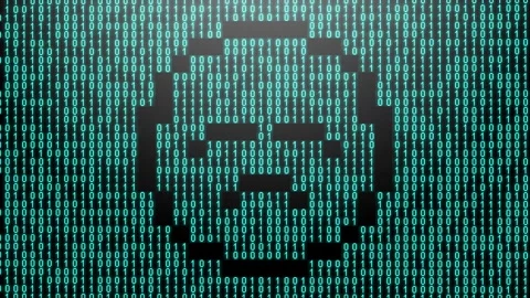 Icon symbol of expression or concept created on binary 1-0 matrix code Stock Footage 321416402