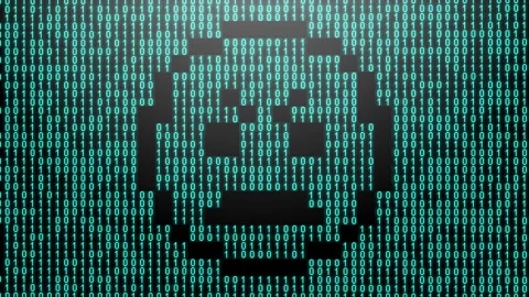 Icon symbol of expression or concept created on binary 1-0 matrix code Stock Footage 321416459