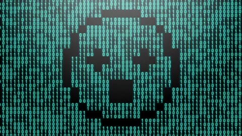 Icon symbol of expression or concept created on binary 1-0 matrix code Stock Footage 321416465