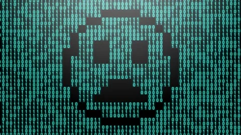 Icon symbol of expression or concept created on binary 1-0 matrix code Stock Footage 321416466