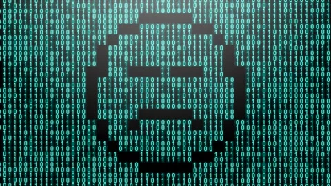 Icon symbol of expression or concept created on binary 1-0 matrix code Stock Footage 321416472