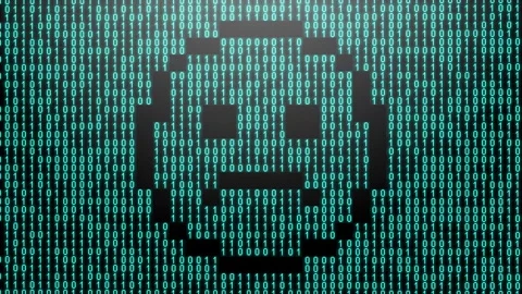 Icon symbol of expression or concept created on binary 1-0 matrix code Stock Footage 321416489