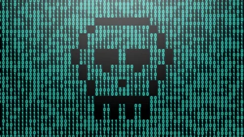 Icon symbol of expression or concept created on binary 1-0 matrix code Stock Footage 321416517