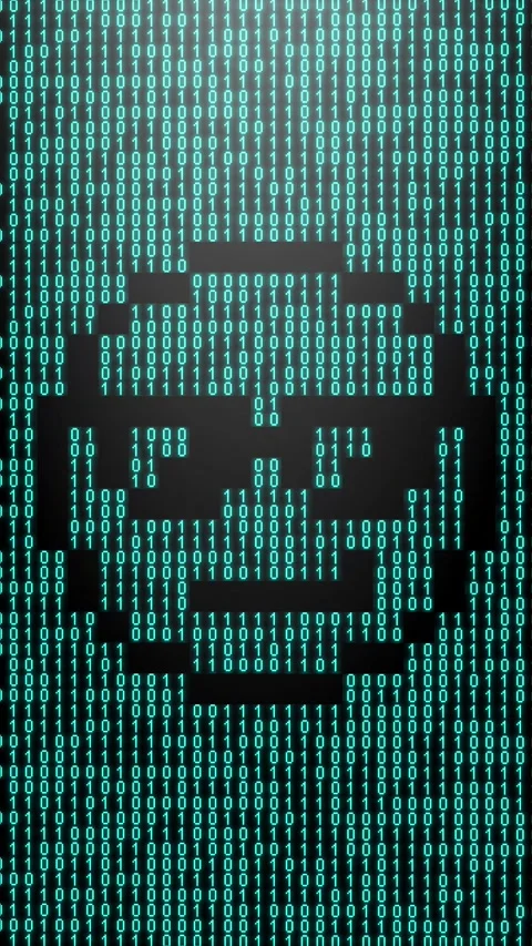 Icon symbol of expression or concept created on binary 1-0 matrix code Stock Footage 321416520