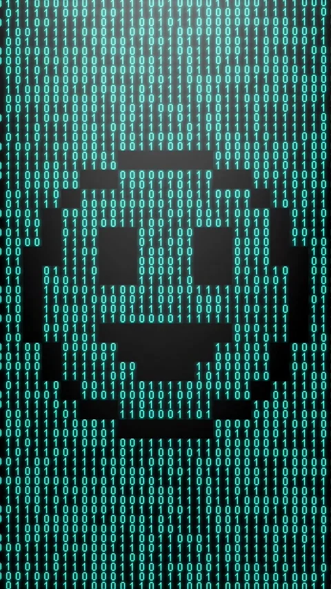 Icon symbol of expression or concept created on binary 1-0 matrix code Stock Footage 321416523