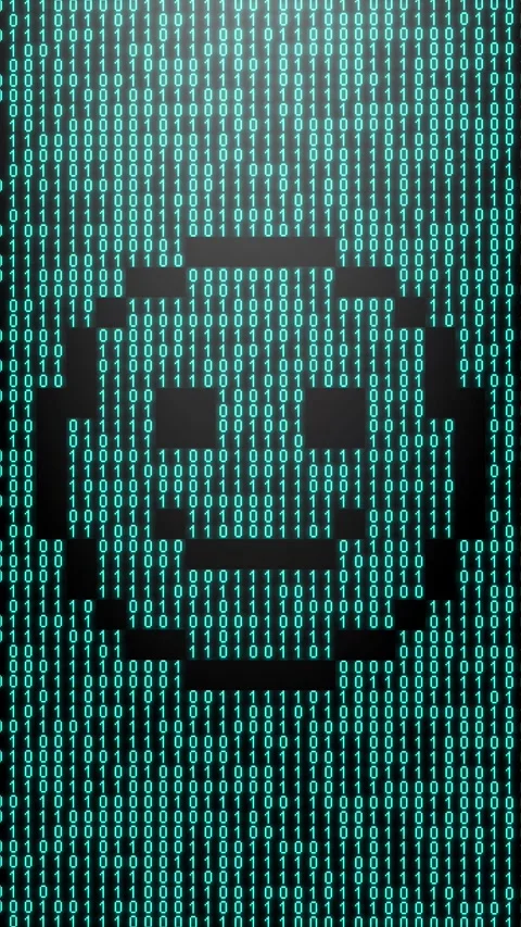 Icon symbol of expression or concept created on binary 1-0 matrix code Stock Footage 321416530