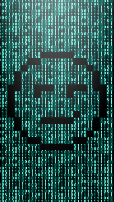 Icon symbol of expression or concept created on binary 1-0 matrix code Stock Footage 321416540