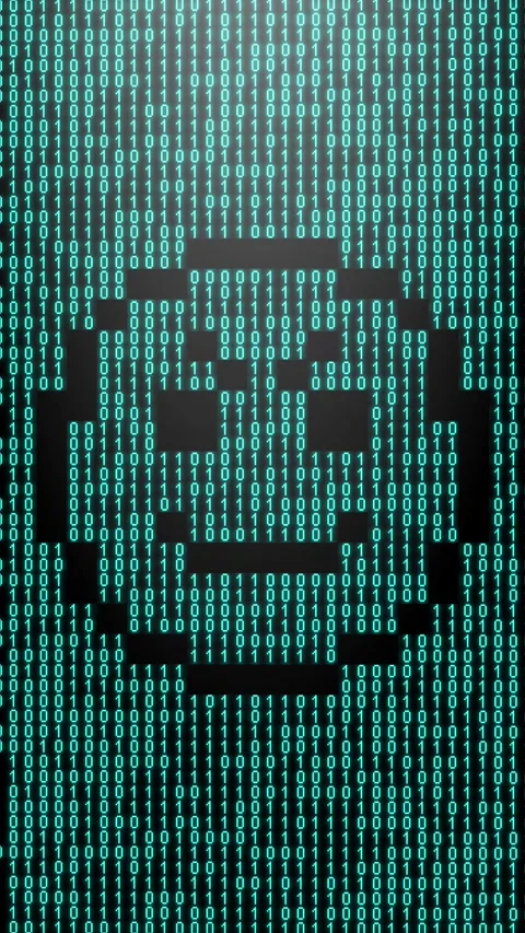 Icon symbol of expression or concept created on binary 1-0 matrix code Stock Footage 321416547