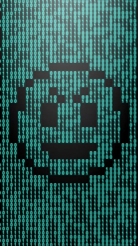 Icon symbol of expression or concept created on binary 1-0 matrix code Stock Footage 321416548