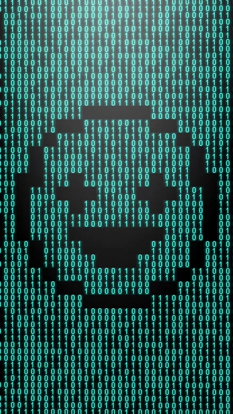 Icon symbol of expression or concept created on binary 1-0 matrix code Stock Footage 321416549